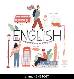 Englisch lernen, nach England reisen. Stock Vektor