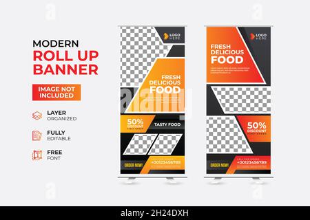 Modernes Restaurant Fast Food Rollup-Webbanner Stock Vektor