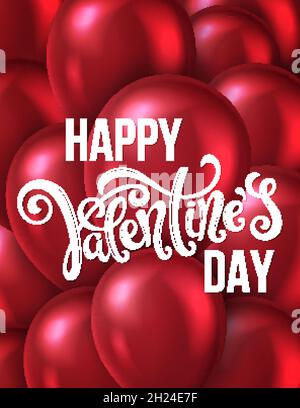 Poster mit Mit handgezeichneten Schriftzug, Happy Valentines Day, Vektor, Abbildung Stock Vektor