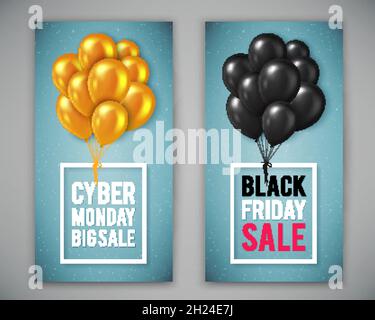 Poster Vorlage für Black Friday Verkauf und Cyber monday Verkauf mit realistischen goldenen und schwarzen Ballons. Vektorgrafik. Stock Vektor