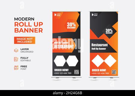 Modernes Restaurant Fast Food Rollup-Webbanner Stock Vektor