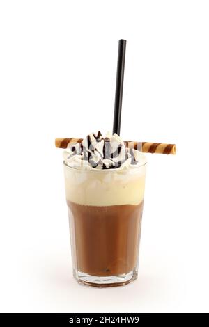 Eiskaffee mit Vanilleeis und Schlagsahne Stockfoto