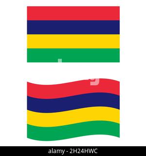 Original und einfache Mauritius Flagge auf weißem Hintergrund. Flagge von Mauritius. Schwenkende Flagge von Mauritius. Flacher Stil. Stockfoto