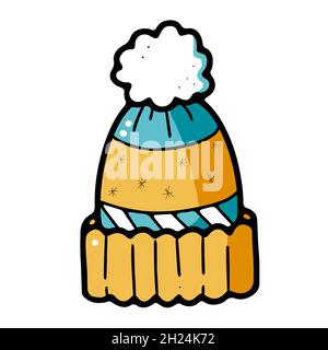 Warme Wintermütze mit Pompon im Doodle-Stil Stock Vektor