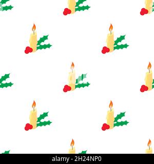 Weihnachten Kerze und Beeren Muster nahtlose Hintergrund Textur wiederholen Tapete geometrischen Vektor Stock Vektor
