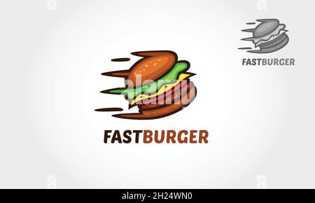 Fast Burger Vektor Logo Cartoon. Vorlage für das Creative Fast Burger-Logo. Vektorlogo. Stock Vektor