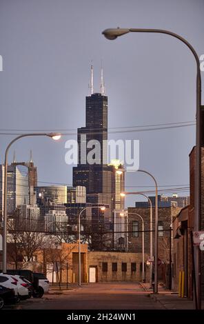 USA, Illinois, Chicago: Der Willis Tower (ehemals Sears Tower), ein 108-stöckiges Hochhaus, das höchste Gebäude der Welt (1,450 Fuß oder 44 Stockfoto