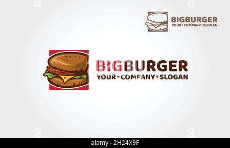 Abbildung des Big Burger-Vektorlogos. Dieses Design wird groß sein, um Ihre Cafe Restaurant Food Truck Spezifikation zu fördern. Stock Vektor