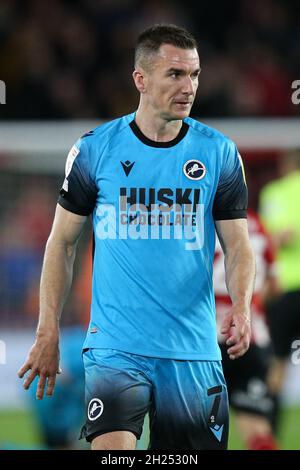 Sheffield, England, 19. Oktober 2021. Jed Wallace von Millwall während des Sky Bet Championship-Spiels in der Bramall Lane, Sheffield. Bildnachweis sollte lauten: Isaac Parkin / Sportimage Stockfoto