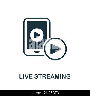 Live-Streaming-Symbol. Monochromes Schild aus der Content-Marketing-Sammlung. Creative Live Streaming Symbol Illustration für Web-Design, Infografiken und Stock Vektor
