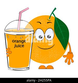 Orangensaft und Cartoon Orange. Vektorgrafik. Stock Vektor