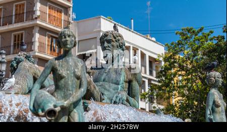 Brunnen Rio Turia in Valencia Stockfoto