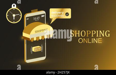 3d Isometrische Online-Lieferung Shopping-Vektor-Vorlage mit Smartphone-App. Stock Vektor