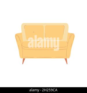 Flat Cartoon Zweisitzer Couch, Wohnzimmer Innenelemente für zu Hause Leben Komfort Vektor Illustration Konzept Stock Vektor