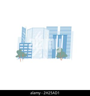 Flache Cartoon moderne Stadtlandschaft Gebäude, Stadt außen Elemente Vektor Illustration Konzept Stock Vektor