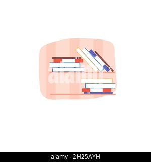 Flat Cartoon verschiedene Bücher auf Regal, Möbel und Innenelemente Vektor Illustration Konzept Stock Vektor
