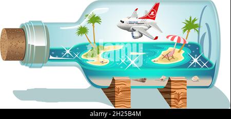 Vektor Cartoon Sommer Souvenir Flasche. Verfügbares EPS-10-Vektorformat, das durch Gruppen getrennt ist, für eine einfache Bearbeitung Stock Vektor