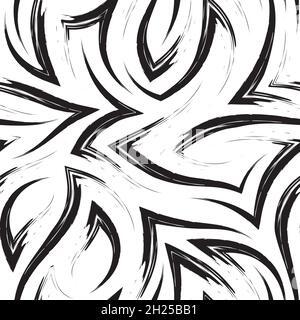 Nahtloses Vektor-Muster von Ecken und fließenden Streifen.Nahtloses Muster von Zickzack und Wellen in monochromen Farben.Einfache monochrome Textur aus Stock Vektor