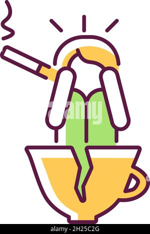 Kaffee und Nikotin als Panik löst RGB-Farbsymbol aus Stock Vektor