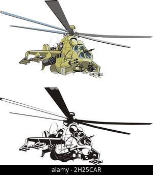 Cartoon russischen Streik Hubschrauber. Verfügbares EPS-8-Vektorformat, das durch Gruppen und Ebenen getrennt ist, für eine einfache Bearbeitung Stock Vektor
