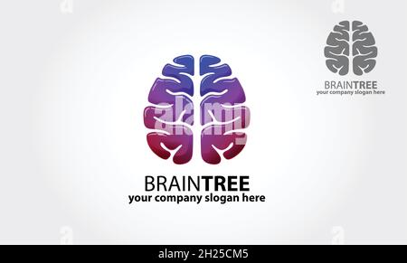 Logo-Vorlage Für Den Vektor Des Hirnbaums. Logo eines stilisierten Baumes mit Gehirn. Ausgezeichnetes Logo, einfach und einzigartig. Stock Vektor