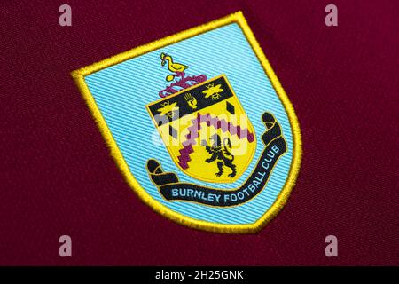 Nahaufnahme des Vereinswappens von Burnley. Stockfoto