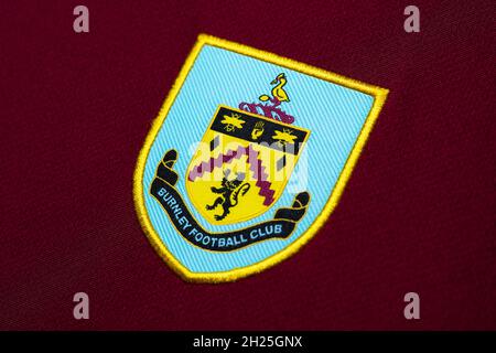 Nahaufnahme des Vereinswappens von Burnley. Stockfoto