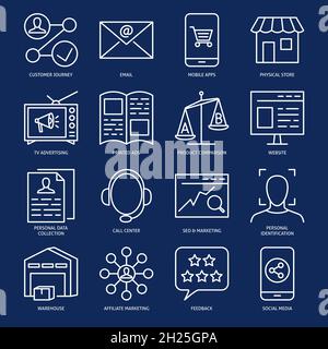 Omni Channel Icon Kollektion im Thin-Line-Stil. Vektorgrafik. Stock Vektor