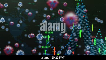Covid-19 Zellen gegen die Verarbeitung finanzieller Daten Stockfoto