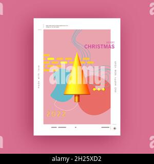 Set von Vektor-Weihnachts- und Neujahrsgeschenk-Postern. Weihnachtsflyer und Broschüren, Grußkarten, helle Gruppenbezüge. Design mit realistischem Chris Stock Vektor