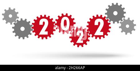 eps-Vektordatei mit Kooperationszahnrädern in verschiedenen Farben für Geschäftsgrüße zum neuen Jahr 2022 Stock Vektor