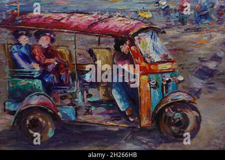 Kunst Ölgemälde Fine Art Thailand Tuk Tuk Auto Stockfoto