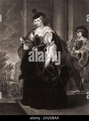 Helena Fourment oder Helene Fourment, 1614 – 1673. Zweite Frau des Barockmalers Peter Paul Rubens. Sie modellierte mehrere Porträts für Rubens und auch für mehrere seiner mythologischen und religiösen Werke. Aus einem Druck von Richard Earlom aus dem 18. Jahrhundert nach einem Werk von Peter Paul Rubens. Stockfoto