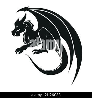 Dragon Symbol, schwarz-weiß Silhouette Illustration Vektor Stock Vektor