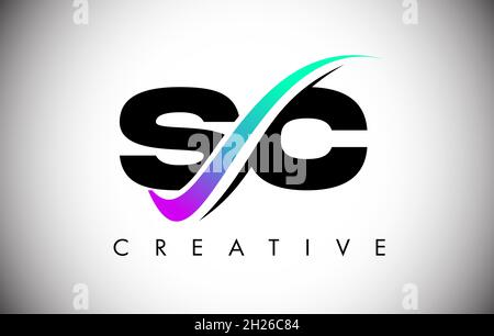 SC Letter-Logo mit kreativer geschwungener Linie von Swoosh. SC Icon Vector mit fetter Schrift und lebendigen Farben Illustration. Stock Vektor