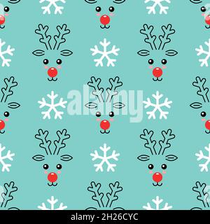 Weihnachtliche Hirsche mit nahtlosem Muster. Niedlicher Hirschschnee Stock Vektor