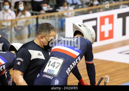 Roubaix, Frankreich. Oktober 2021. Radsportler Frankreich während der Tissot UCI-Bahn-Radweltmeisterschaft 2021 am 20. Oktober 2021 im Stab Vélodrome in Roubaix, Frankreich - Foto Laurent Sanson/LS Medianord/DPPI Quelle: DPPI Media/Alamy Live News Stockfoto