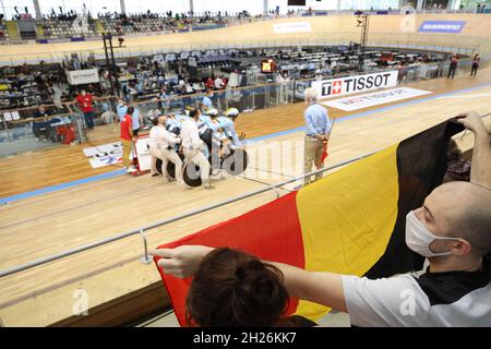 Roubaix, Frankreich. Oktober 2021. Unterstützer Belgien während der Tissot UCI Track Cycling World Championships 2021 am 20. Oktober 2021 im Stab Vélodrome in Roubaix, Frankreich - Foto Laurent Sanson/LS Medianord/DPPI Quelle: DPPI Media/Alamy Live News Stockfoto