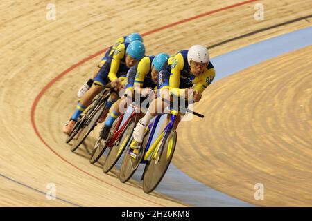 Roubaix, Frankreich. 20. Oktober 2021. Team poursuit Ukraine während der Tissot UCI Track Cycling World Championships 2021 am 20. Oktober 2021 auf dem Stab Vélodrome in Roubaix, Frankreich - Foto Laurent Sanson/LS Medianord/DPPI Credit: DPPI Media/Alamy Live News Stockfoto