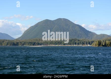 Das Nuu-chah-nulth First Nation Dorf von Opitsaht auf Meares Island, im Clayoquot Sound, in der Nähe von Tofino, Vancouver Island, British Columbia, Kanada. Stockfoto