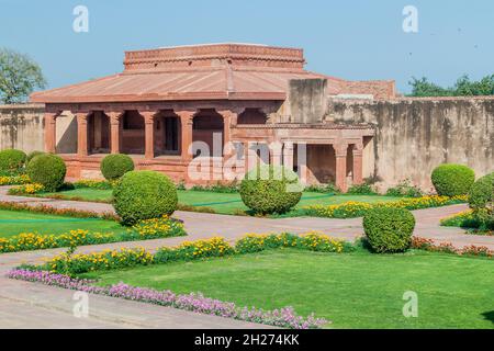 Diwan-E-Aam (Hall of Public Audiences) in der antiken Stadt Fatehpur Sikri, Bundesstaat Uttar Pradesh, Indien Stockfoto