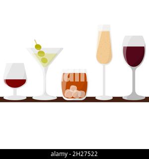 Set von Gläsern für verschiedene Alkoholsorten Stock Vektor