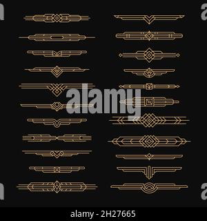 Goldene Art déco-Bordüren. Geometrie Ornament Elemente, Gold Dekor Trennwände. 1920er Jahre Vintage kreativen Rahmen, moderne Dekoration ordentlich Vektor-Design Stock Vektor