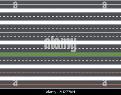 Nahtlose Autobahnen. Gerade Straße, Autobahn Straßen für Stadtplan. Linie horizontalen Transport Straße, Bewegung in der Stadt genaue Vektor-Muster Stock Vektor