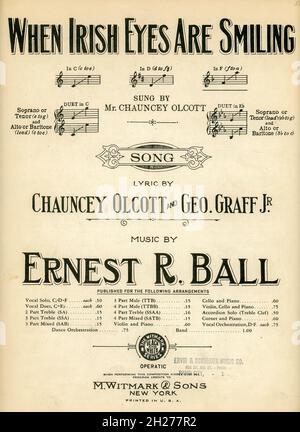 Vintage 1912 Ausgabe von „When Irish Eyes are Smiling“, Noten, USA Stockfoto