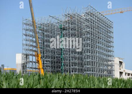 Einrichtung eines Hochregallagers in Waldneukirchen, Oberösterreich, Österreich, europa - Bau eines Hochregallagers in Waldneukirchen, Oberösterreich Stockfoto