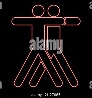 Neon zwei Menschen umarmen Symbol schwarze Farbe im Kreis Umriss Vektor Illustration rot Farbe Vektor Illustration flachen Stil Licht Bild Stock Vektor