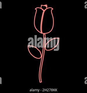 Neon Rose Symbol schwarze Farbe im Kreis Umriss Vektor Illustration rot Farbe Vektor Illustration flach Stil Licht Bild Stock Vektor