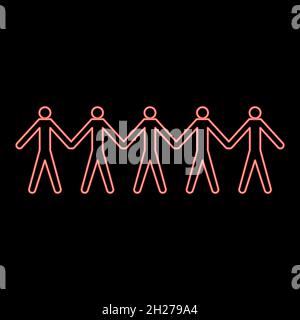 Neon Team Arbeit Konzept Symbol schwarze Farbe im Kreis Umriss Vektor Illustration rot Farbe Vektor Illustration flach Stil Licht Bild Stock Vektor