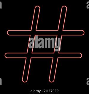 Neon Hashtag Symbol schwarze Farbe im Kreis Umriss Vektor Illustration rot Farbe Vektor Illustration flach Stil Licht Bild Stock Vektor